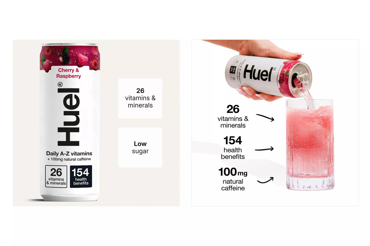 Huel Blue Raspberry Huel Daily A-Z Vitamins Cherry & Raspberry 330ml – Clean Eats Direct